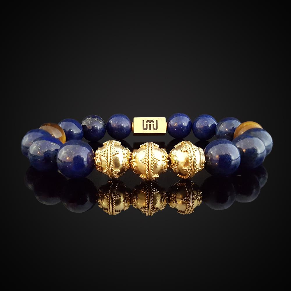 Lapis Lazuli & Tiger Eye-Gold Bracelet
